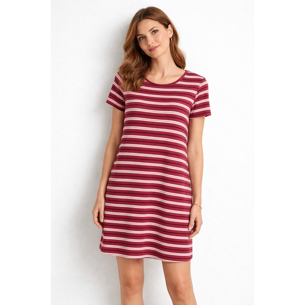 Love Fire Womens Striped T-Shirt Mini Dress Burgundy Pink White Size Medium